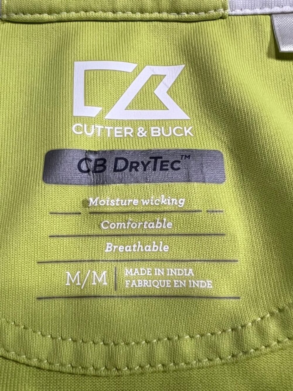 Cutter & Buck CB DryTec Lime Green 1/4 Zip Long Sleeve Shirt M Moisture-Wicking